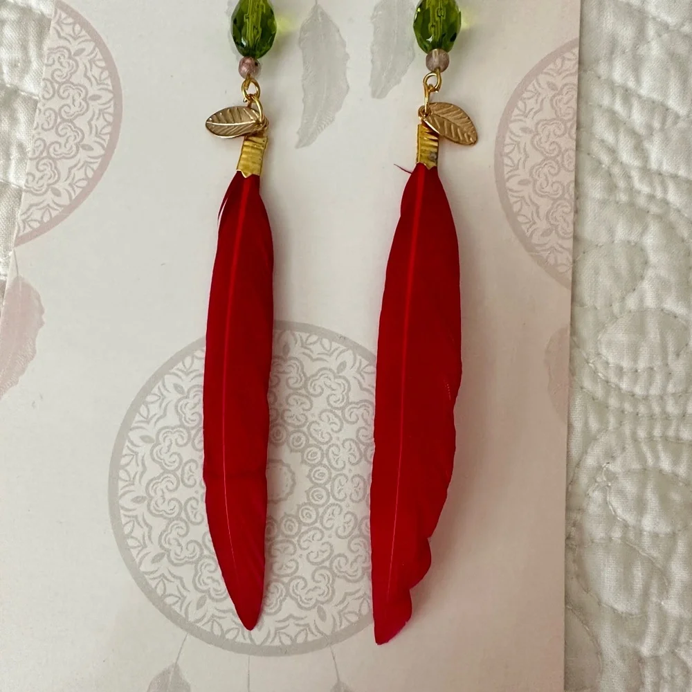 Cactus Southwest Handmade Boho Feather Earrings
